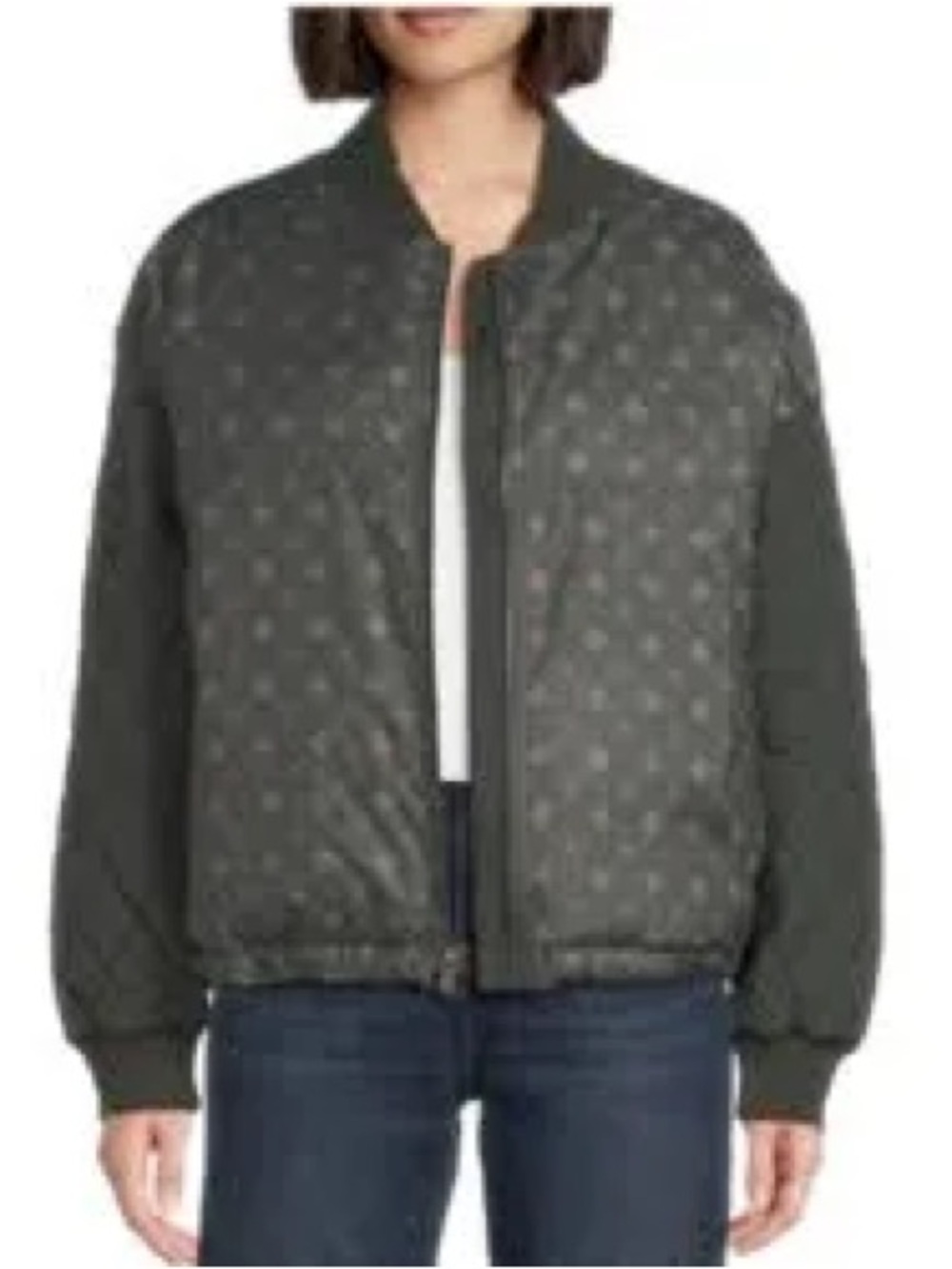 Pendleton Olive Quilted Down Bomber Jacket with Subtle Dot Print